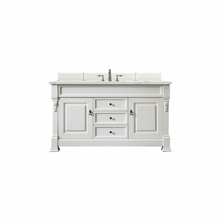 JAMES MARTIN VANITIES Brookfield 60in Single Vanity, Bright White w/ 3 CM Ethereal Noctis Quartz Top 147-V60S-BW-3ENC